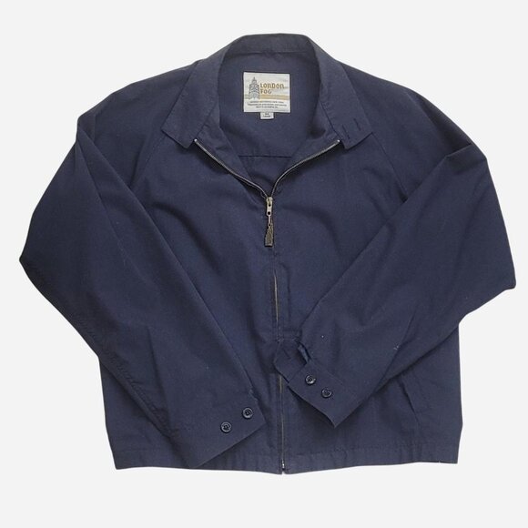 London Fog navy blue bomber-style jacket with both zipper and button closure 44L - Picture 1 of 7